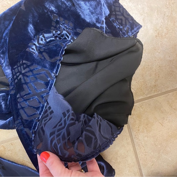 Anthropologie Nomad Morgan Carper Sleeveless Mini Blue  Velvet Dress W/Cape Xs - Picture 6 of 6